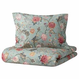 Комплект постельного белья IKEA NASSELKLOCKA (НЭССЕЛЬКЛОККА), Двуспальный, Светло-бирюзовый с рисунком, 240х220, 50х80 см