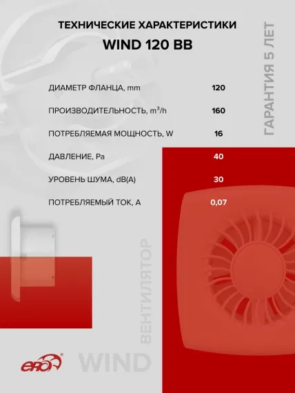 Вентилятор накладной WIND D120 двигатель BB ERA