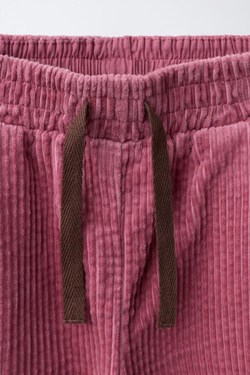 ZARA БАРХАТНЫЕ БРЮКИ WIDE LEG С КРУЖЕВОМ, ТЕМНО-РОЗОВЫЙ