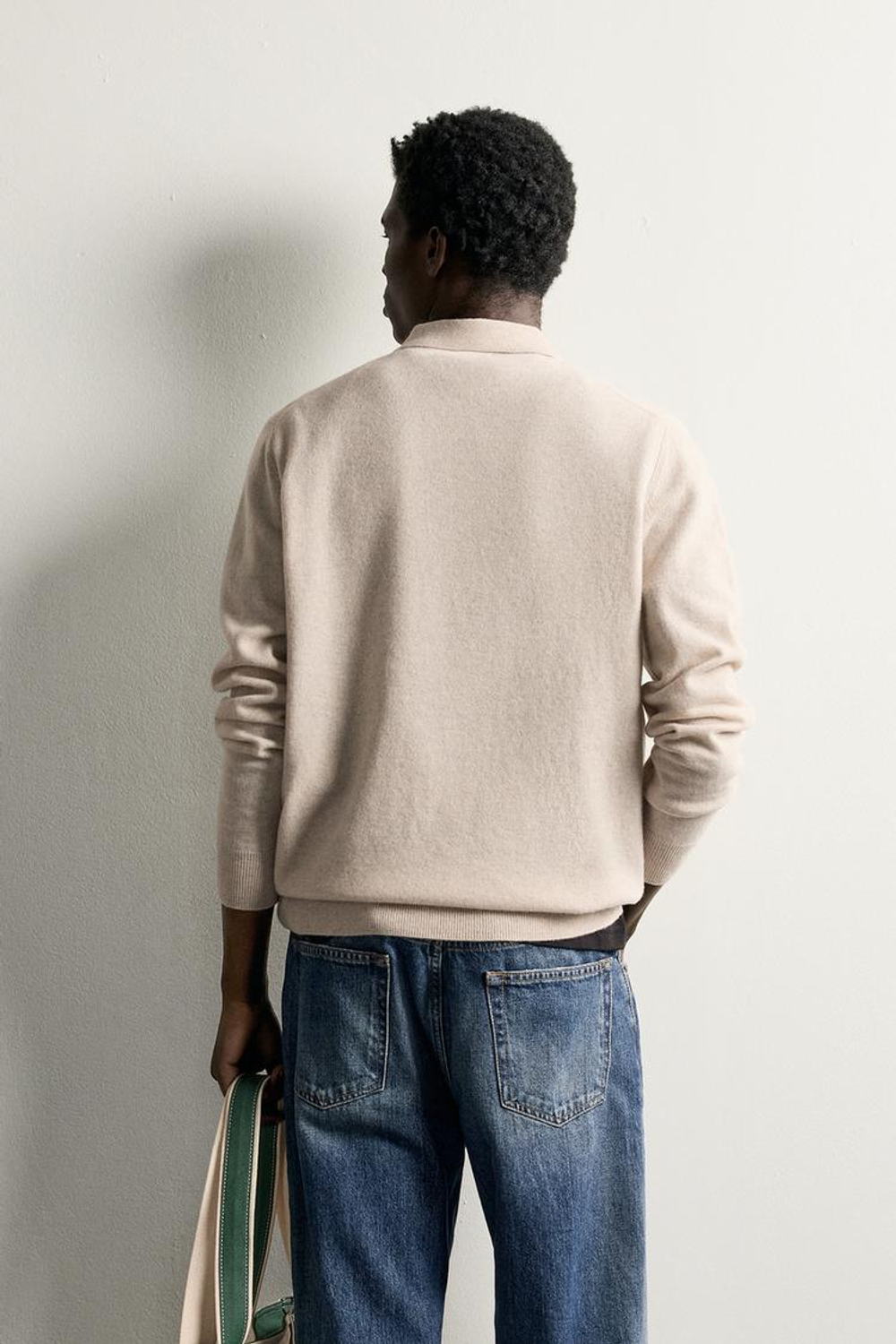 ZARA ТРИКОТАЖНОЕ ПОЛО ИЗ СМЕСОВОЙ ШЕРСТИ, ЭКРЮ