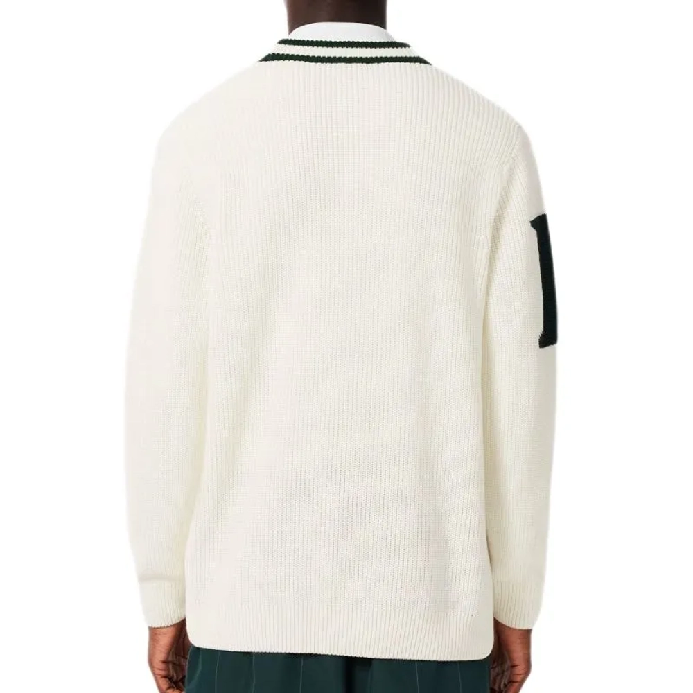 Мужская теннисная кофта Lacoste Badge Accent Wool Blend Golf Cardigan - white/green