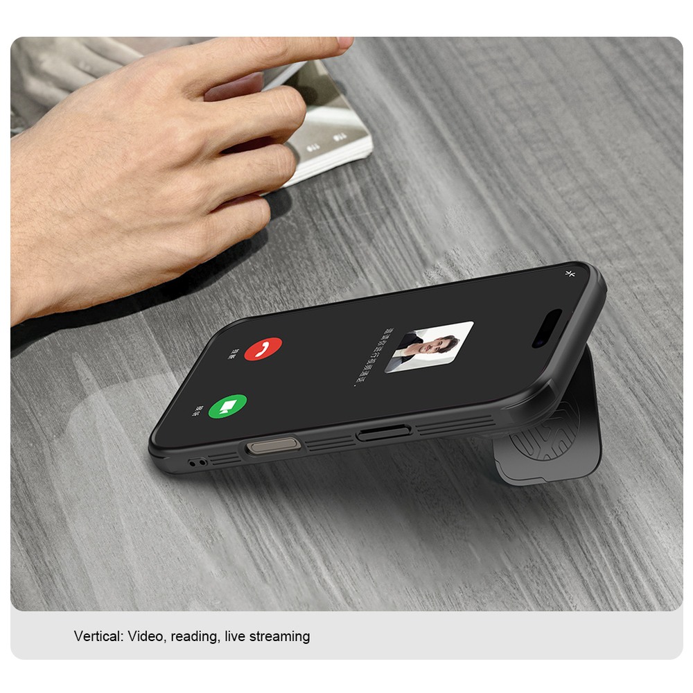 Чехол прозрачный тонированный (Transparent Black) от Nillkin с металлической крышкой и MagSafe на iPhone 16 Pro, серия CamShield Prop Magnetic Case