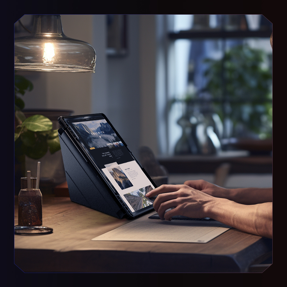 Чехол книжка синего цвета от Nillkin для планшета Samsung Galaxy Tab S9+ и S10+, серия Bumper Pro Case-Multi Angle Folding Style, многофункциональный складной
