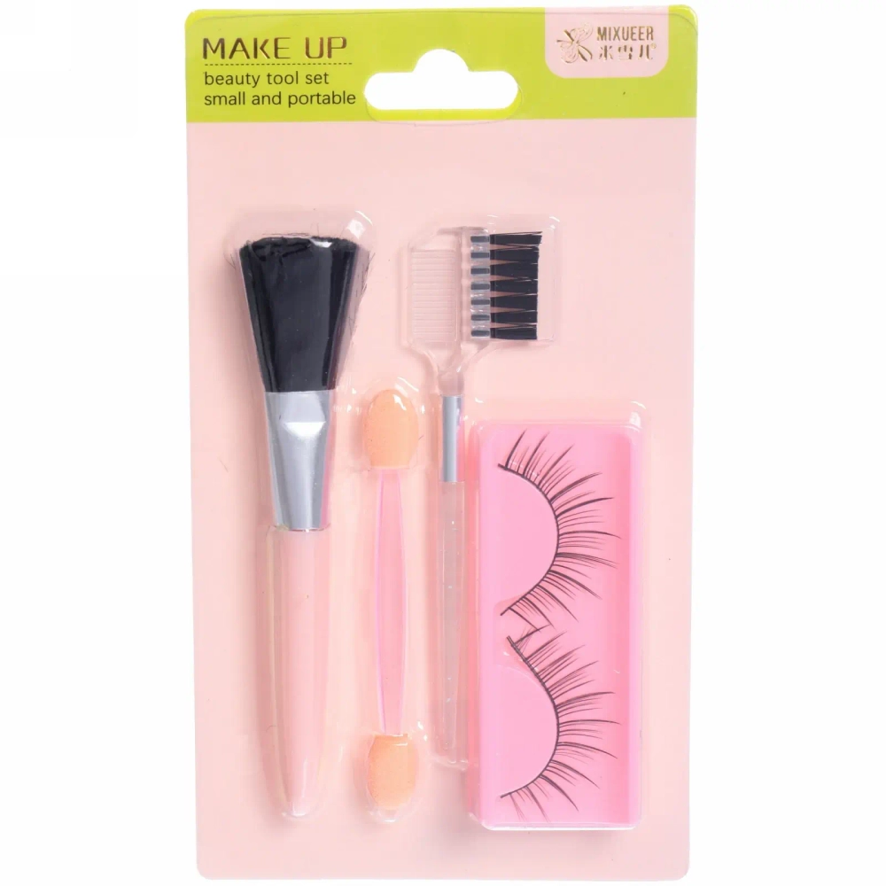 Аксессуары для макияжа 4шт «Beauty Bar», микс два цвета, кисть, аппликатор, щеточка и ресницы, 10,6*6,5см