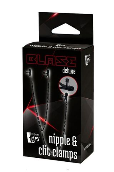 Черные зажимы на соски и клитор на цепочке Deluxe Nipple & Clit Clamps (Цвет: черный)