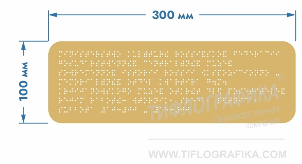 Тактильная табличка Брайлем 100х300 мм на ПВХ 3 мм, полноцветная