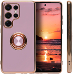 Стильный глянцевый чехол для SAMSUNG GALAXY S25 ULTRA с кольцом-подставкой и бархатной подкладкой