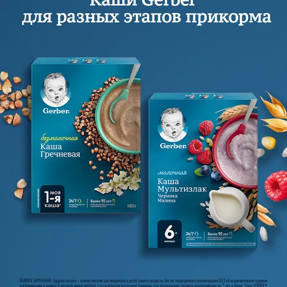 Каша молочная Gerber Мультизлаковая черника малина 180г