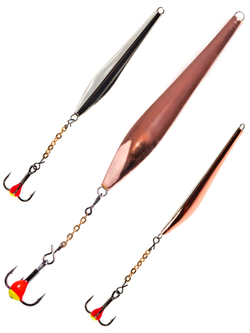 Блесна вертикальная зимняя Lucky John DOUBLE BLADE с цепочкой и тройником 50мм CS блистер