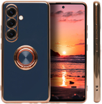 Стильный глянцевый чехол для SAMSUNG GALAXY S25 (не ULTRA/ FE/ PLUS!) с кольцом-подставкой и бархатной подкладкой
