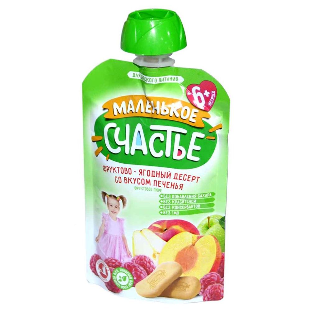 Пюре Маленькое счастье 90 г Фруктово-ягодный десерт со вкусом печенья,пауч