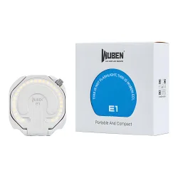 Фонарь для смартфона Wuben E1, белый - вид спереди рядом с фирменной коробкой