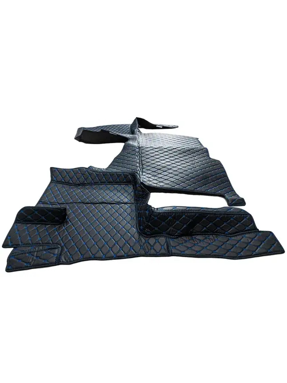 Ковры 3D FAW J7 (экокожа, черный, синяя строчка)