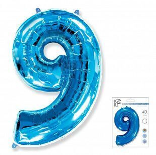 Шар фольгированный Цифра "9" синий 40" с гелием