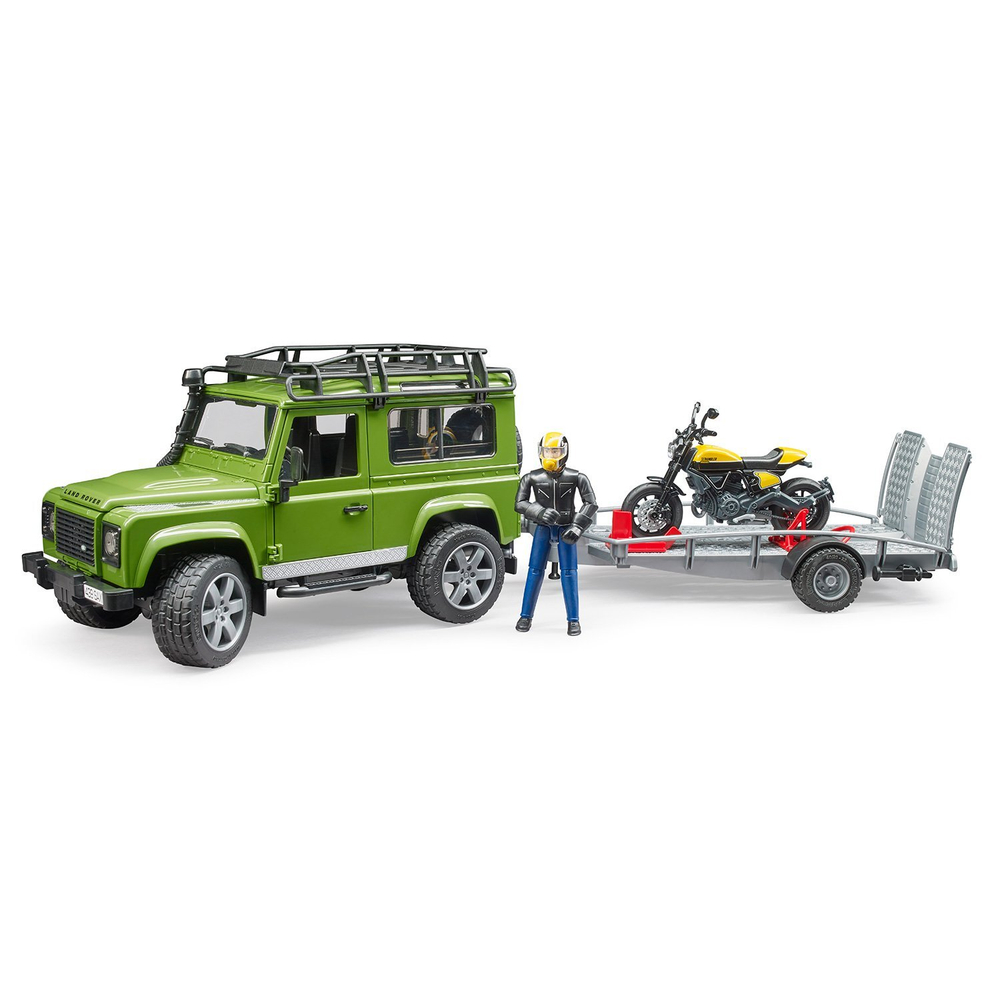 Внедорожник Land Rover с мотоциклом Ducati и фигуркой