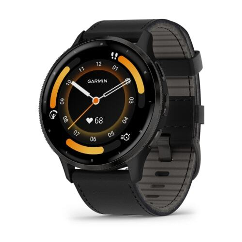 Смарт часы Garmin Venu 3 черные с серым безелем и кожаным ремешком