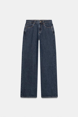 ZARA ДЖИНСЫ Z1975 ПРЯМОГО КРОЯ С НИЗКОЙ ПОСАДКОЙ В ПОЛОСКУ, СИНИЙ
