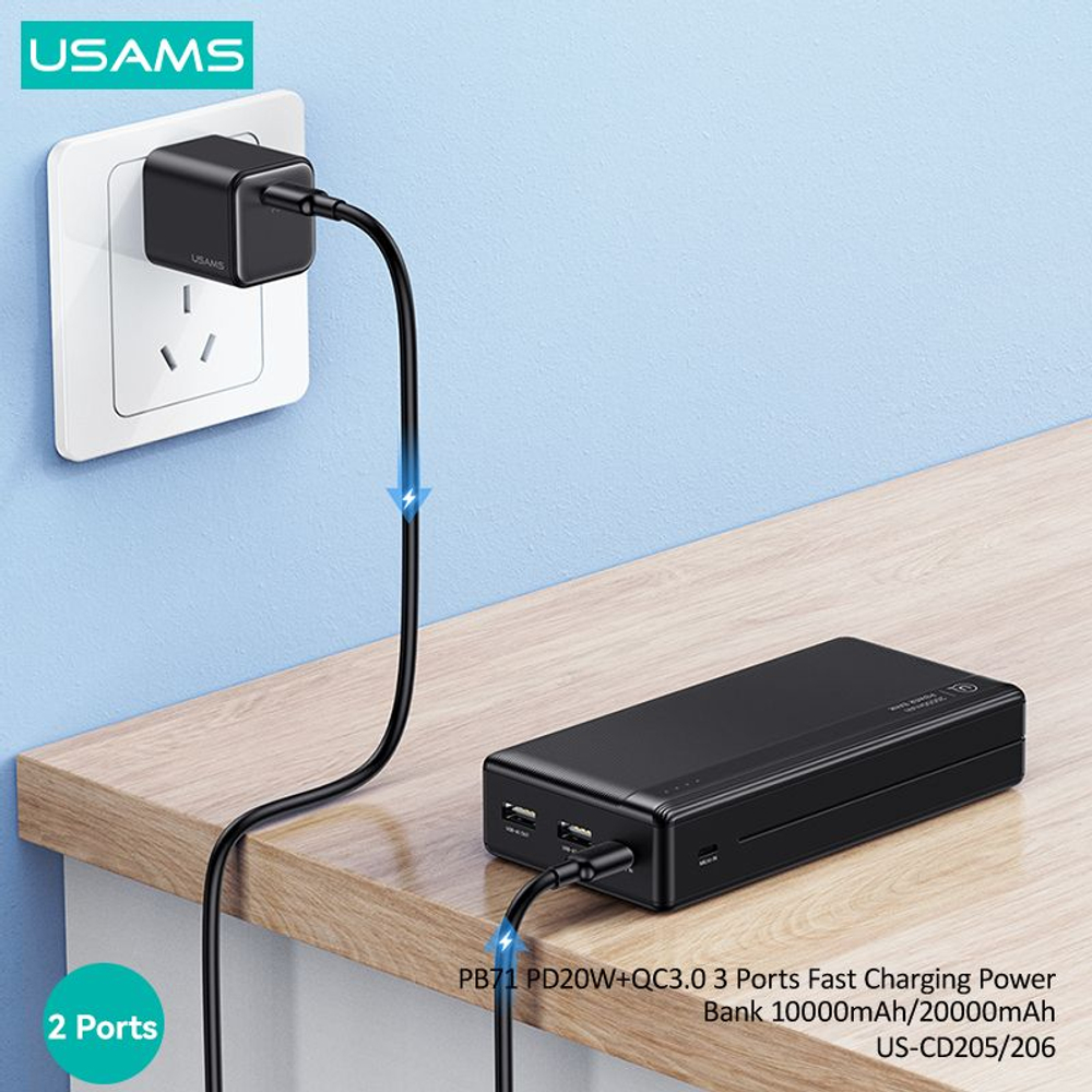 Power Bank внешний аккумулятор повербанк USAMS 10000 мАч 10W