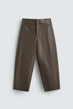 ZARA КОЖАНЫЕ БРЮКИ BALLOON FIT, БЕЖЕВЫЙ