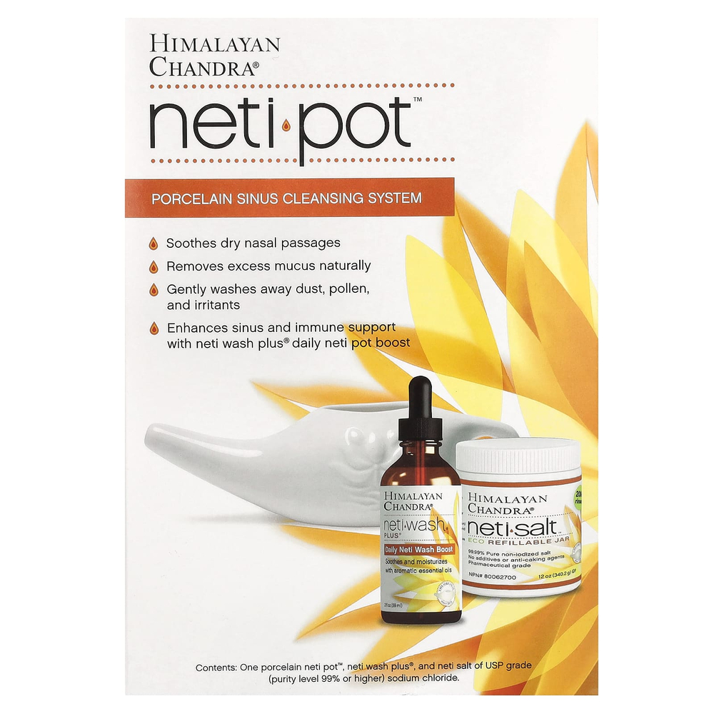 Himalayan Chandra, Neti Pot, фарфоровая система для очистки носовых пазух, набор из 3 предметов