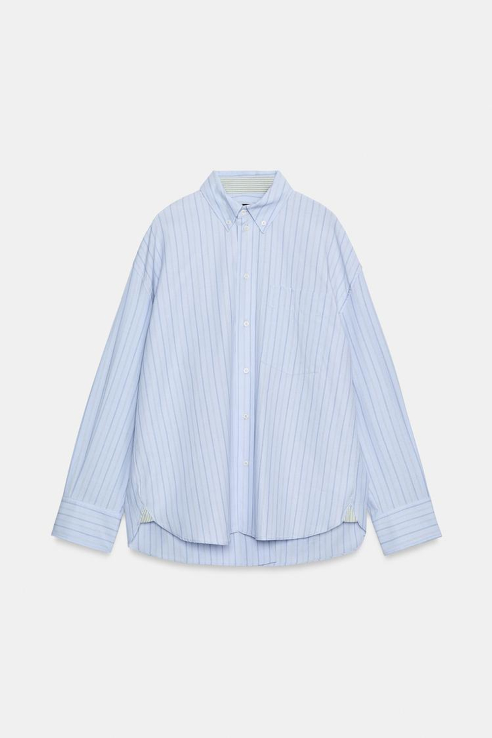ZARA РУБАШКА OXFORD В ПОЛОСКУ — ZW COLLECTION, НЕБЕСНО-ГОЛУБОЙ