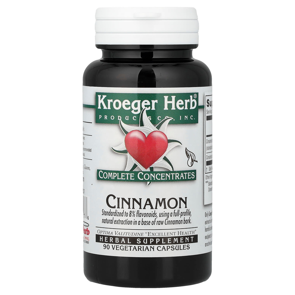Kroeger Herb Co, комплексные концентраты, корица, 90 вегетарианских капсул