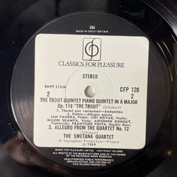 Винтажная виниловая пластинка LP Franz Schubert Шуберт, Jan Panenka, Smetana Quartet Schubert: Piano Quintet In A Major Op.114 The Trout (Англия 1964)