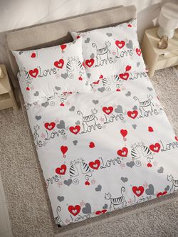 Постельное белье поплин Сказка "Lovecats" 2-спальное Наволочка 50х70 см 2 шт Простынь на резинке 160x200 см Пододеяльник 175x215 см