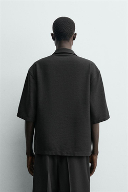 ZARA РУБАШКА BOXY FIT ИЗ РЕЛЬЕФНОЙ ТКАНИ, ЧЕРНЫЙ