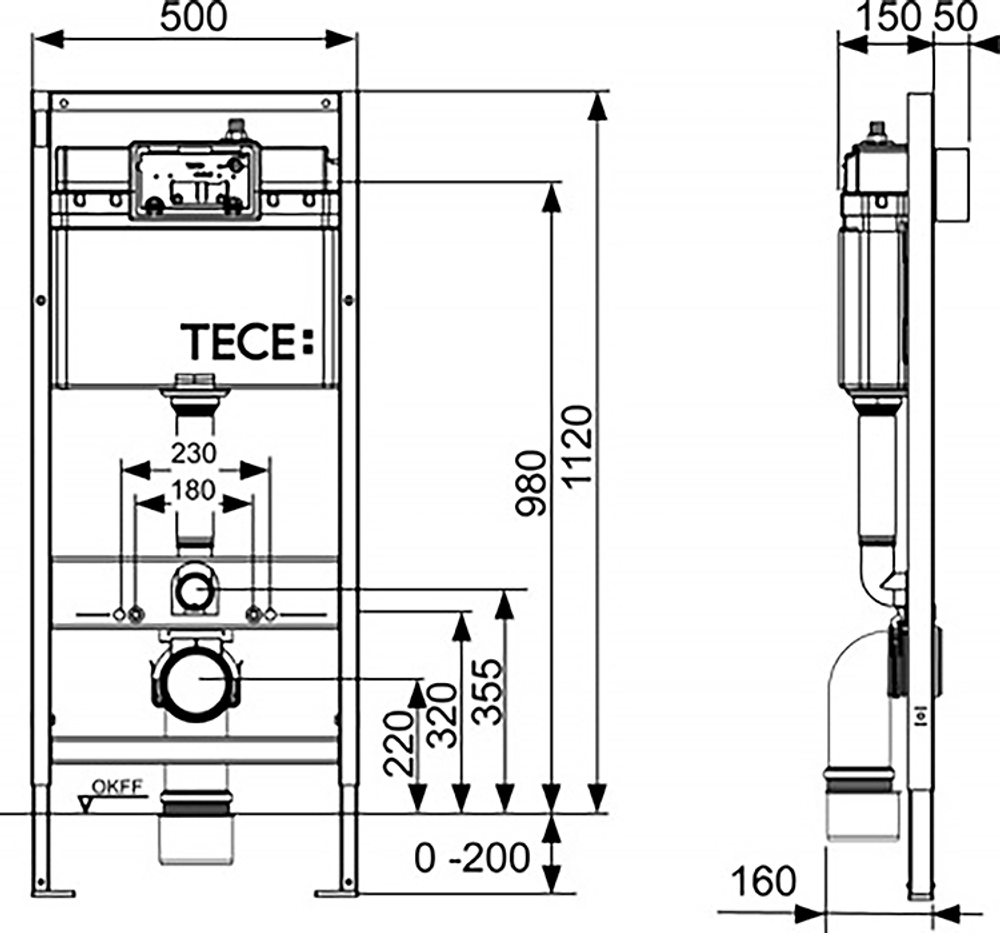 Инсталляция TECE TECEbase для подвесного унитаза с клавишей черный матовый K447407