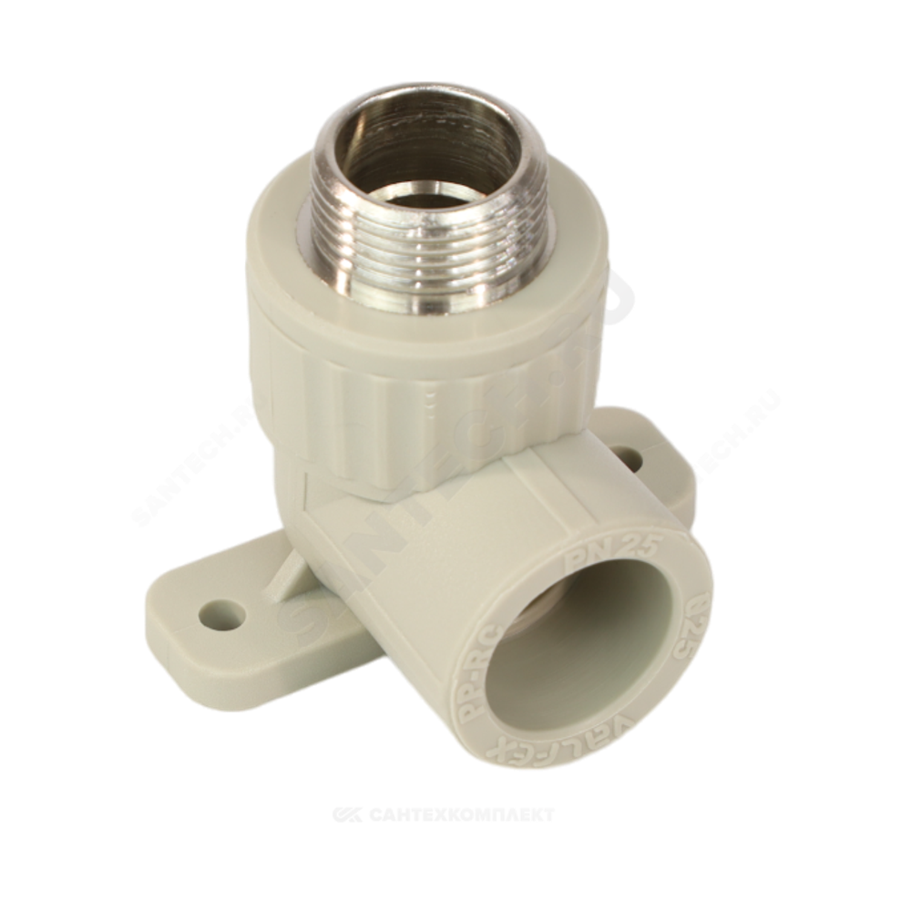 Угольник PP-R комбинированный серый Дн 20х3/4" НР с креплением VALFEX 10121120Г