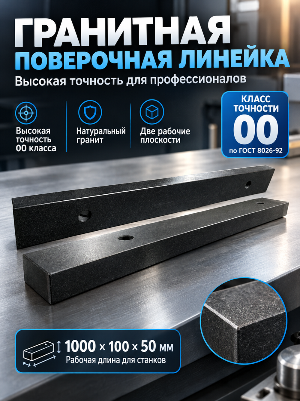 Линейка поверочная гранитная ШП-ТК 500х100х50 мм кл. 00