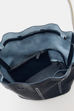 ZARA КОМБИНИРОВАННАЯ КОЖАНАЯ СУМКА, МОРСКОЙ СИНИЙ