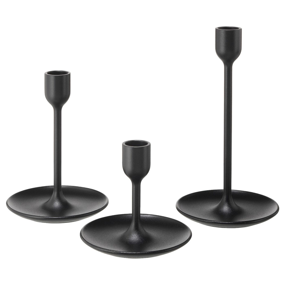 IKEA FULLTALIG (ИКЕА ФУЛЛТАЛИГ) — Подставки для свечей, черные, 3 шт