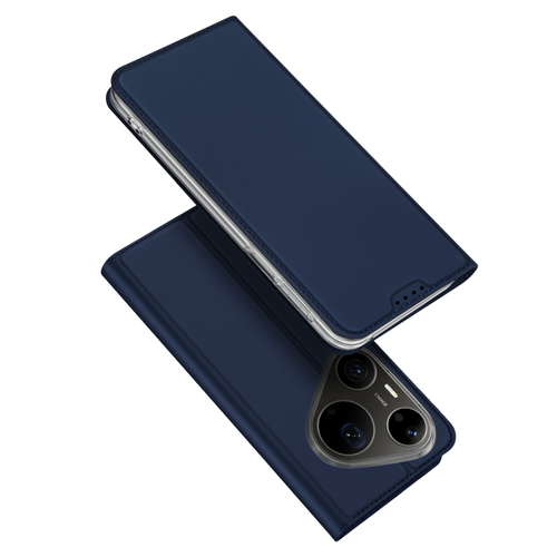 Чехол книжка из кожи синего цвета для Huawei Pura 90 Pro Max и Pura 90s Pro Max, серия Skin Pro Series от Dux Ducis