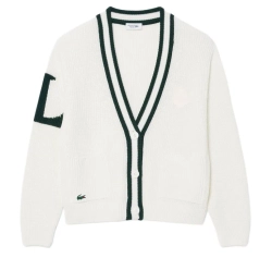 Женская теннисная куртка Lacoste Badge Accent Wool Blend Golf Cardigan - white/green
