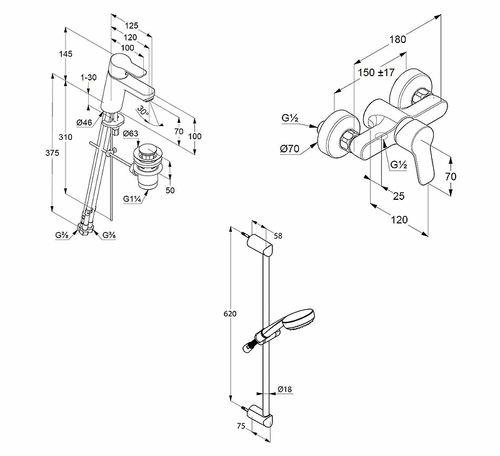 Комплект для душа KLUDI PURE&EASY 3in1, хром (378450565)