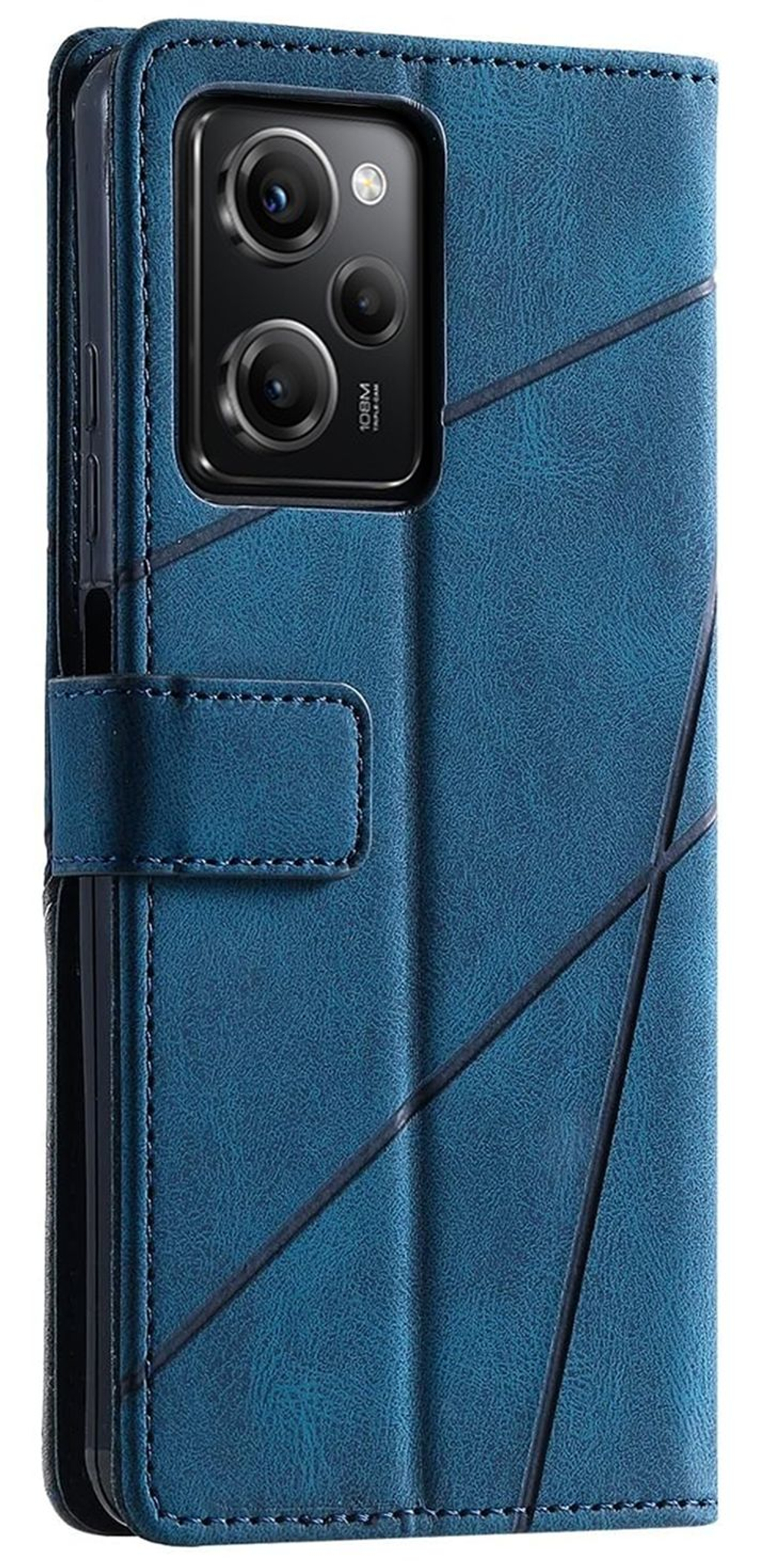Дизайнерский чехол-книжка из кожи для POCO X5 PRO (не X5!) с отделом для наличных, 3 слотами для карт и подставкой