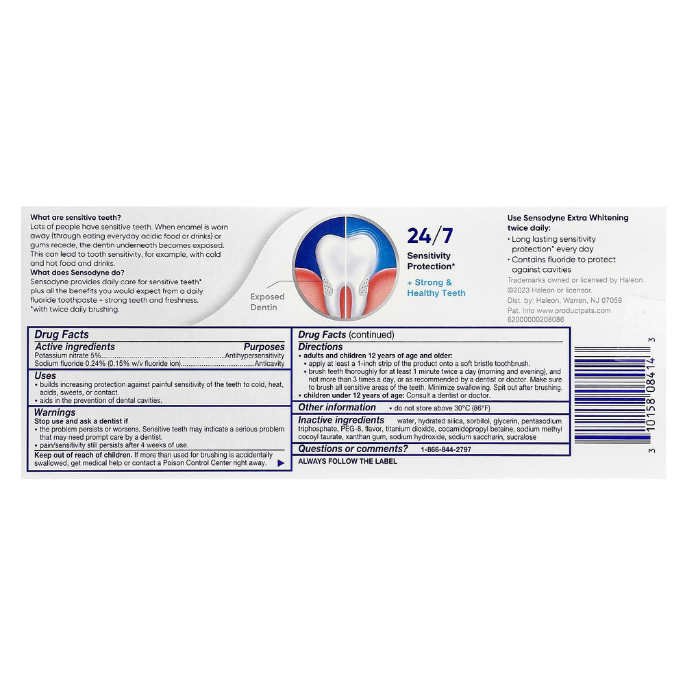 Sensodyne, Отбеливающая зубная паста с фтором, двойная упаковка, 2 тюбика по 113 г (4 унции)