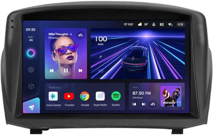 Магнитола для Ford Fiesta MK6 2008-2012 (красный БК, рамка тип 2) - Teyes CC3L на Android 10, CarPlay, 4G SIM-слот