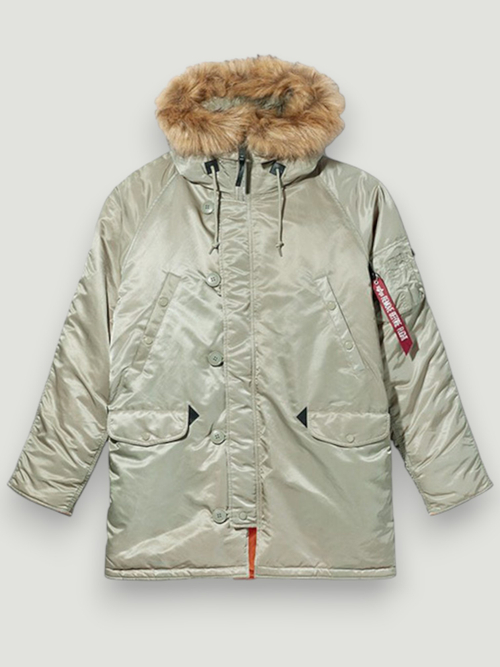 Куртка Аляска Alpha Slim Fit N-3B Parka (бежевая - dark khaki/orange)