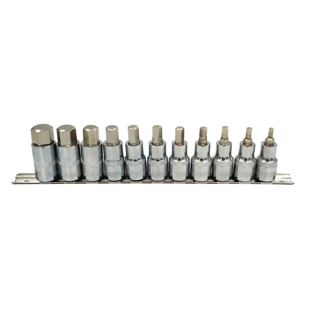 Набор головок со вставкой на держателе ROSSVIK SST0419, 1/2", HEX H4-H19, L-55 мм, 11 предметов