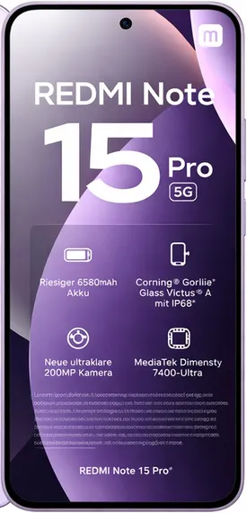 Смартфон Xiaomi Redmi Note 15 Pro 5G NFC 8 ГБ | 512 ГБ («Туманный фиолетовый» | Mist Purple) (версия Global)