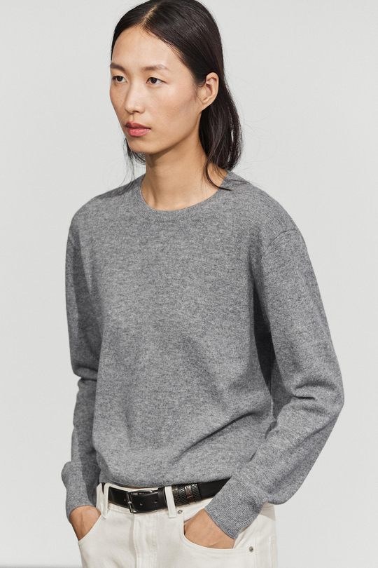 Massimo Dutti Вязаный свитер с круглым вырезом из смесовой шерсти, пестро-серый