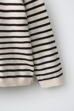 ZARA ОДНОТОННОЕ ТРИКОТАЖНОЕ ПОЛО, ЭКРЮ/КОРИЧНЕВЫЙ