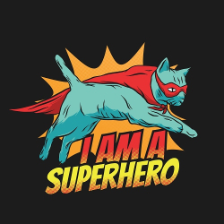 принт PewPewCat I am a superhero для черной футболки