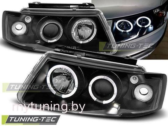 Передние фары VW Passat B5 angel eyes black