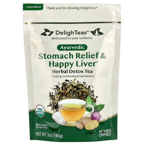 DelighTeas, Ayurvedic Stomach Relief & Happy Liver, травяной чай для выведения токсинов, рассыпчатая смесь, без кофеина, 140 г (5 унций)