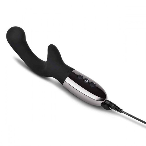 Черный вибромассажер 19см с двумя моторами Le Wand XO Black LW-039-BLK