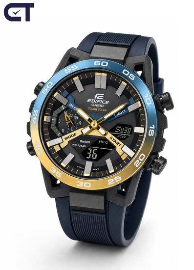 Casio ECB-2000NP-1ADF мужские часы — Bluetooth, Tough Solar и сине-золотой безель
